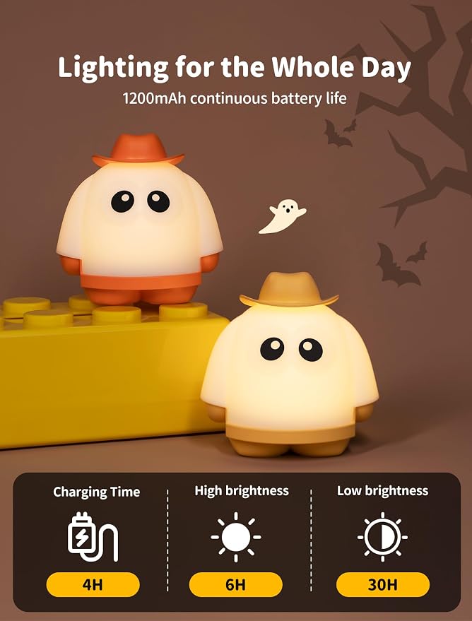 Ghost Night Light, Rechargeable Bedside Lamp, Portable Sleep Nightlight, Dimmable Night Lamps, Cute Nursery Lamp, Funny Gifts for Kids Teens Adults(Orange)