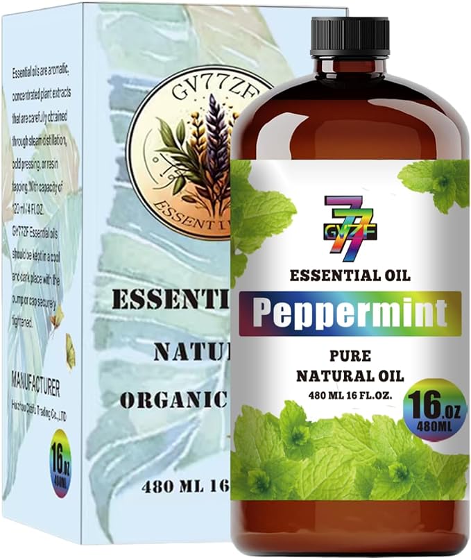 Peppermint Essential Oil, Peppermint Oils, for Diffuser, Humidifier, DIY Candles, Soap, Cleaning, Office, Yoga, Massage, Gift, Essential Oil, GV77ZF Peppermint Fragrance Oil - 16 fl oz (480 ml)