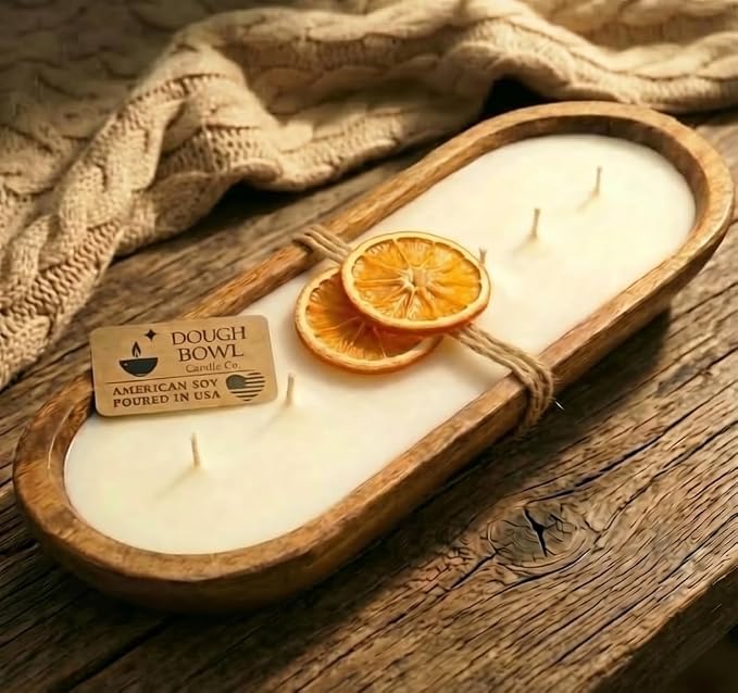 Dough Bowl Candle Co. Orange Candles - Citrus Scented Candles for Home (Mandarin Cranberry Cherry Vanilla), Non Toxic 100% Soy Wax, Decorative 6 Wick 17x5 Big Luxury Aromatherapy Gifts for Women Men