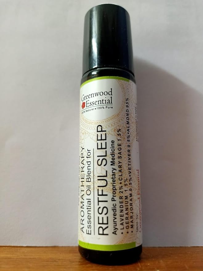 Greenwood Essential RESTFUL Sleep - Aromatherapy Essential Oil Blend of Pure Clary Sage, Vetiver, Marjoram, Lavender & Geranium Essential Oils 10ml (0.33 oz) by Greenwood