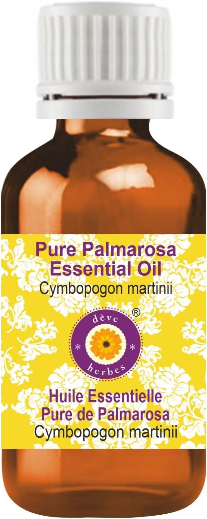Deve Herbes Pure Palmarosa Essential Oil (Cymbopogon martinii) Steam Distilled 100ml (3.38 oz)