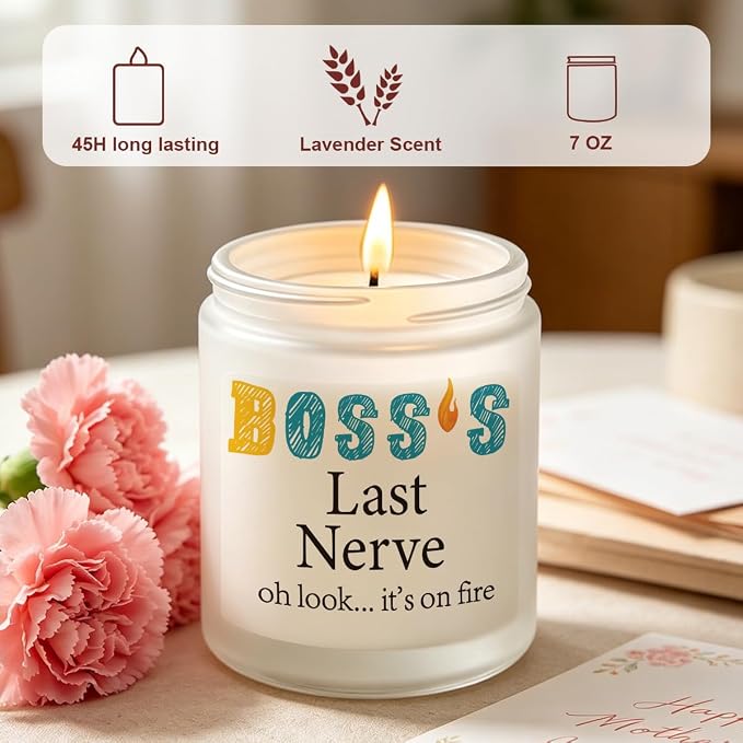 Novelty Lavender Scented Soy Candle Gift Boss Day Boss Lady Gifts Appreciation Thank You Retirement Gifts for Women Manager Colleagues Leader Bosses Female Boss's Last Nerve Candle