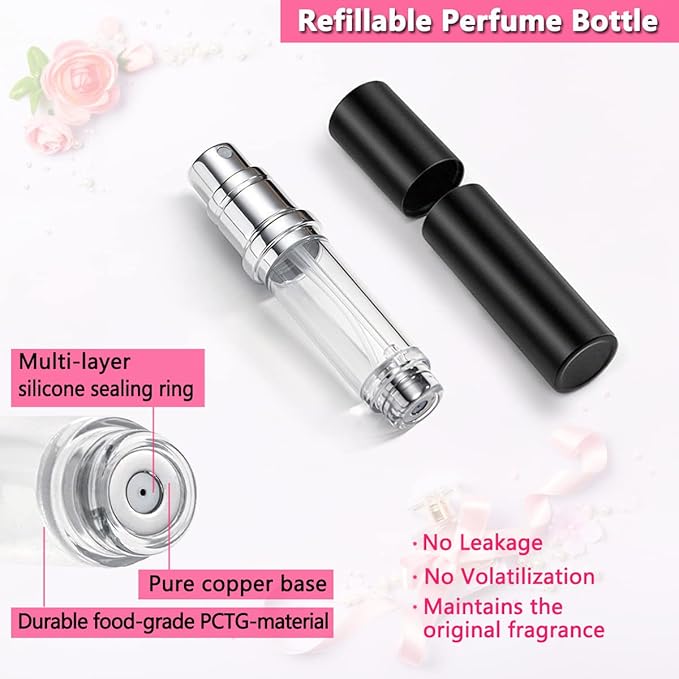Travel Perfume Bottle Refillable Atomizer - 5ML Perfume Atomiser, Scent Pump Case, Leakproof Portable Perfume Sprayer for Women and Men (Gray)