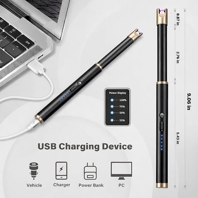 Electric Candle Lighter Windproof USB Rechargeable Flameless Long Neck Lighter for Candles Gas Stove Fireplace BBQ Kitchen Grills (Black Champagne Gold)