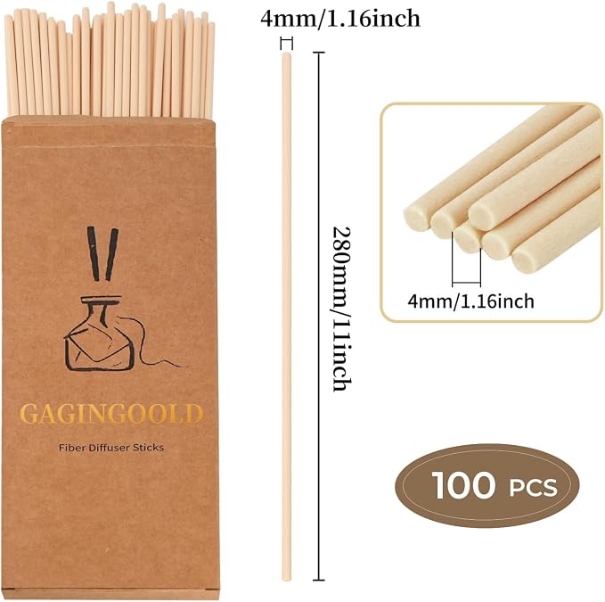 100 PCS Reed Diffuser Sticks, 11 Inch Fibre Diffuser Replacement Stick for Essential Oil Diffuser Refill, 4 mm Thick Aroma Diffuser Sticks for Home Office Bathroom Bedroom, Primary Color