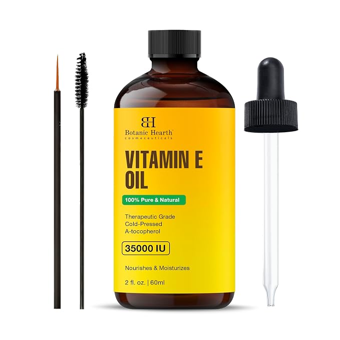 Botanic Hearth Vitamin E Oil 2 Fl Oz |100% Pure and Natural- Cold Pressed & Hexane Free Natural Hair Growth Oil for Eyelashes, Eyebrows, Skin, Body, Face, Nails & Scalp