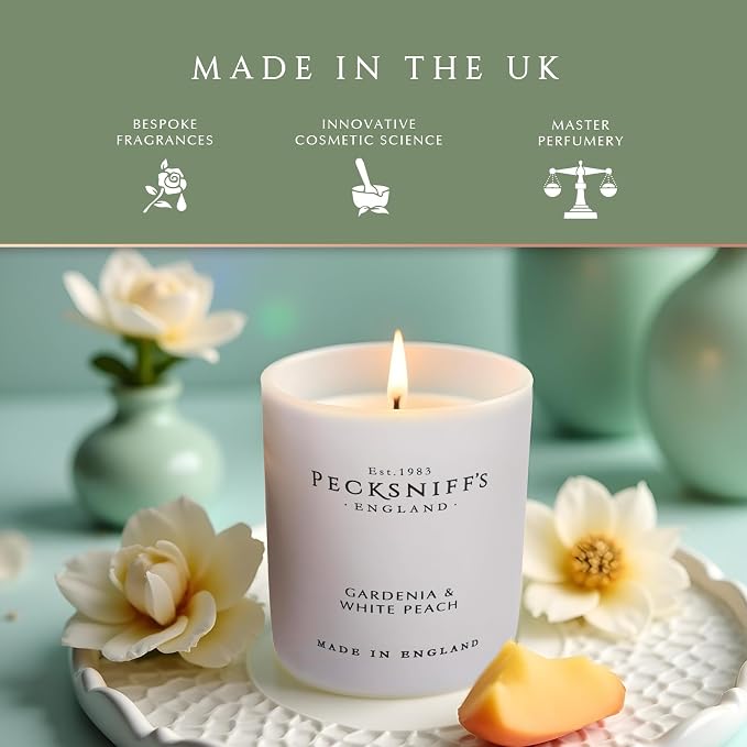 Pecksniff's Gardenia & White Peach Luxury Scented Candle | 1 Wick, 100 g/3.5 oz