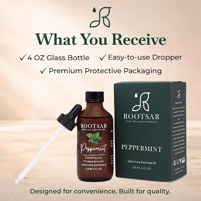 Peppermint Essential Oil – 100% Pure Organic Peppermint Oil, Steam Distilled, 4 FL OZ / 118 ML – Premium Essential Oil for Diffuser, Aromatherapy, Massage, Skin Care, Candle & Soap Making