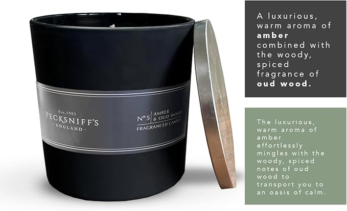 Pecksniff's Amber & Oud Wood Candle | 3 Wicks, 515g /18.16oz