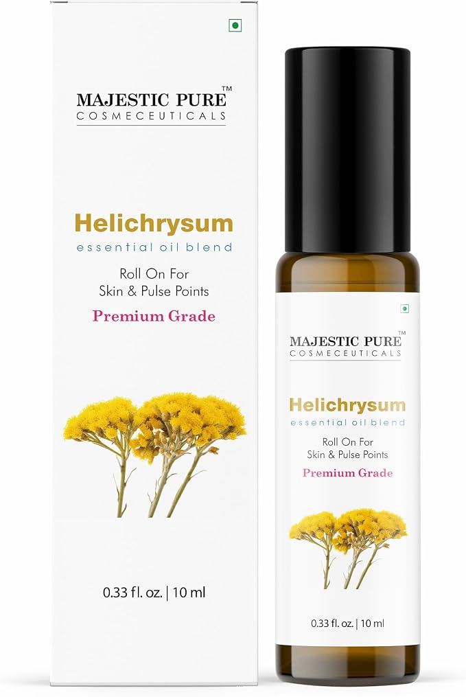 Majestic Pure Helichrysum Essential Oil, 10ml Roll-On | Helichrysum Italicum, Grapeseed Oil, Skin Care, Stress Relief