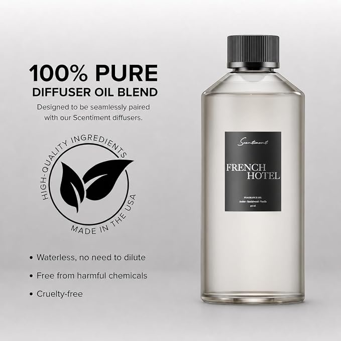 Scentiment French Hotel Diffuser Oil - Premium Hotel Scent with Notes of Clove, Patchouli & Sandalwood Home Scent, Aromatherapy Fragrance Oil Diffuser Refill - 16.91 fl oz (500 mL)