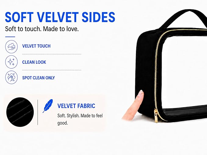 PACKISM Clear Makeup Bag Combo Pack, 1 TSA Approved Medium & Large for Checked Luggage, Clear Toiletry Bag with Handle, Water-resistant Travel Essentials Organizer, Black