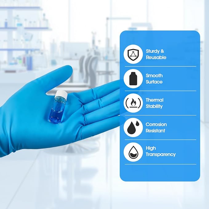 10ml Clear Glass Vials with Screw Caps and Plastic Stoppers, Small Liquid Sample Vial, Leak-Proof Vial, 50PCS(White Cap)