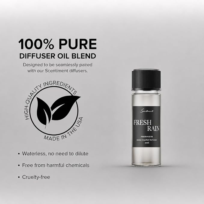 Scentiment Fresh Rain Diffuser Oil - Premium Hotel Scent with Notes of Jasmine, Grapefruit and Red Currant Home Scent, Hotel Fragrance Oil Diffuser Refill - 0.68 fl oz (20 mL)
