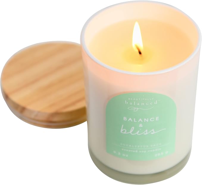 Scented Lidded Glass Soy Candle, Balance + Bliss, 9.3 oz.