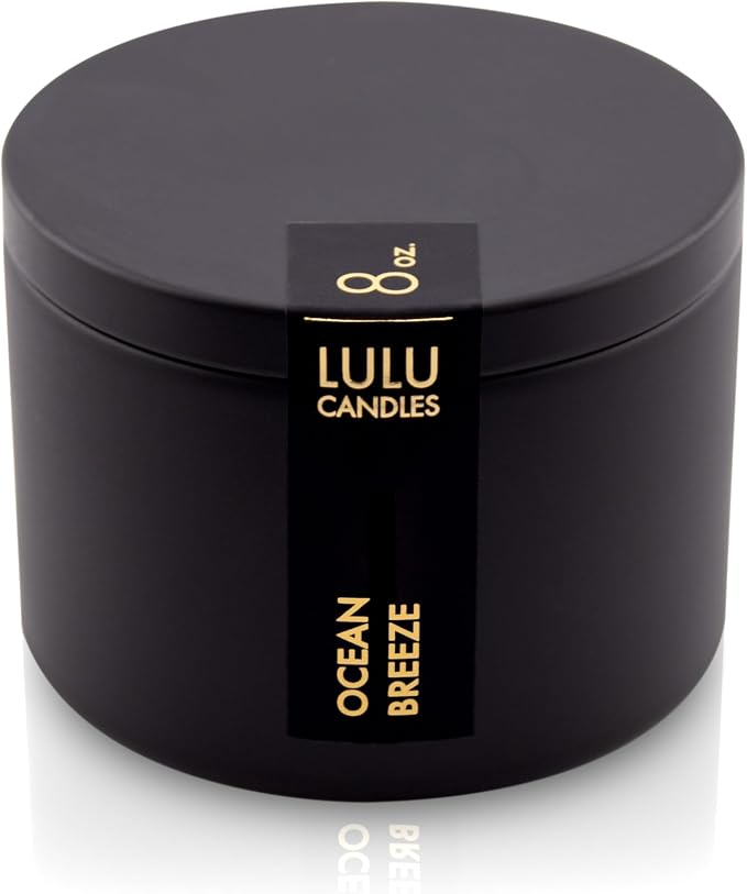 Lulu Candles | Ocean Breeze Scented Candle | Smells Fresh & Oceany | Luxury Scented Soy Tin Candle | Hand Poured in The USA | Highly Scented & Long Lasting (8 Oz. Tin)