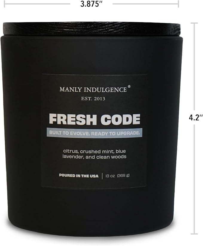 Manly Indulgence Fresh Code Scented Candle, 2 Wick, 13 oz, Premium Soy Blend Wax, Candles for Home Scented - Made in The USA