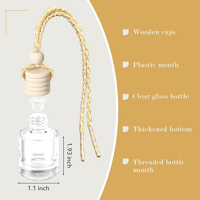 200 Pcs 8 ml Hanging Car Air Freshener Diffuser Bulk Clear Empty Essential Oil Diffuser Bottles Aromatherapy Fragrance Perfume Pendant Glass Vials Car Interior Ornament Decoration