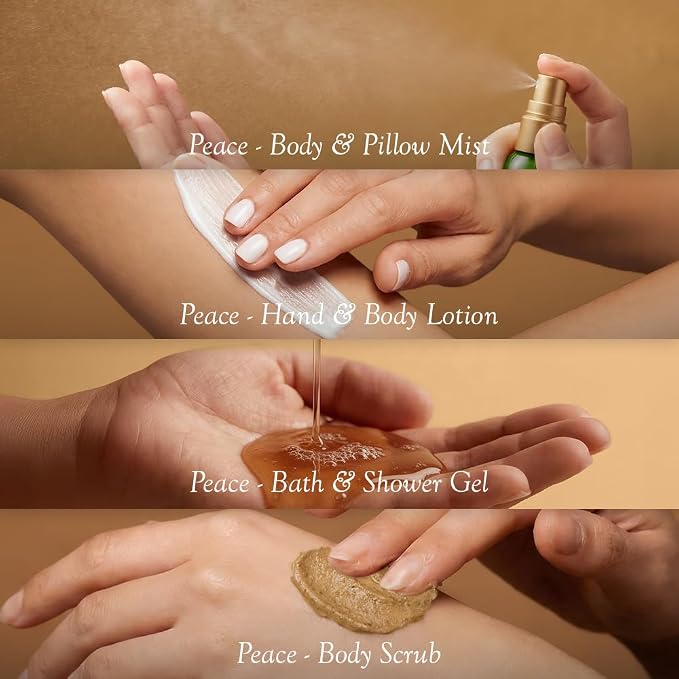 Spa Ceylon Ayurveda Peace Discovery Set - 4-Piece Natural Bath & Body Gift Set with Lavender, Lemongrass & Peppermint - Shower Gel, Body Lotion, Pillow Mist & Body Scrub
