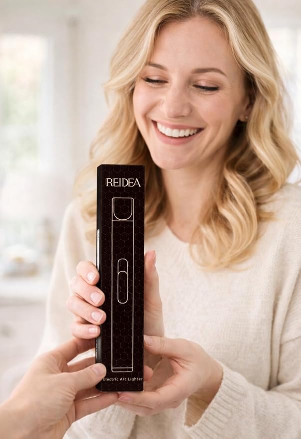 REIDEA Electric Lighter Gift for Candle Lovers, Windproof Flameless USB Rechargeable Arc Retractable Lighter with Safe Button and Power Indicator for Candle, BBQ and Fireworks, R1 Flat, Obsidian Black