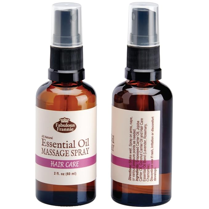 Fabulous Frannie Hair Healthy Massage Spritz Made with Jojoba, Argan and Coconut Carrier Oils and Rosemary, Lavender and Chamomile Essential Oils 2oz