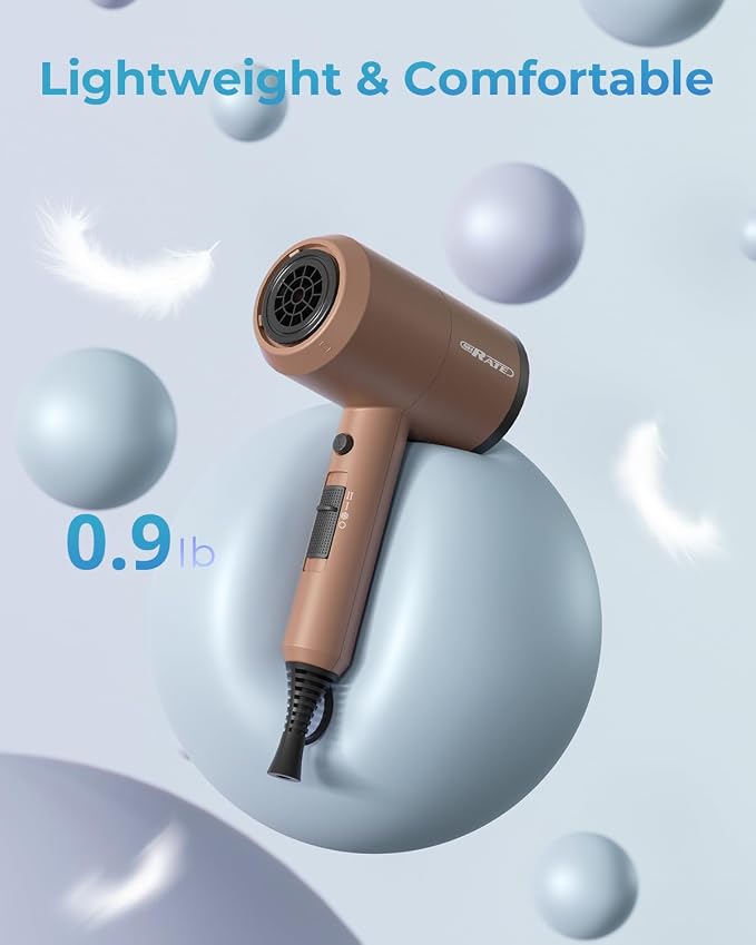 SHRATE Ionic Hair Dryer with Diffuser | Professional Blow Dryer for Curly, Frizzy & All Hair Types | Low Noise & Gentle for Sensitive Hair | Compact & Portable Design for Home, Travel, Women & Men