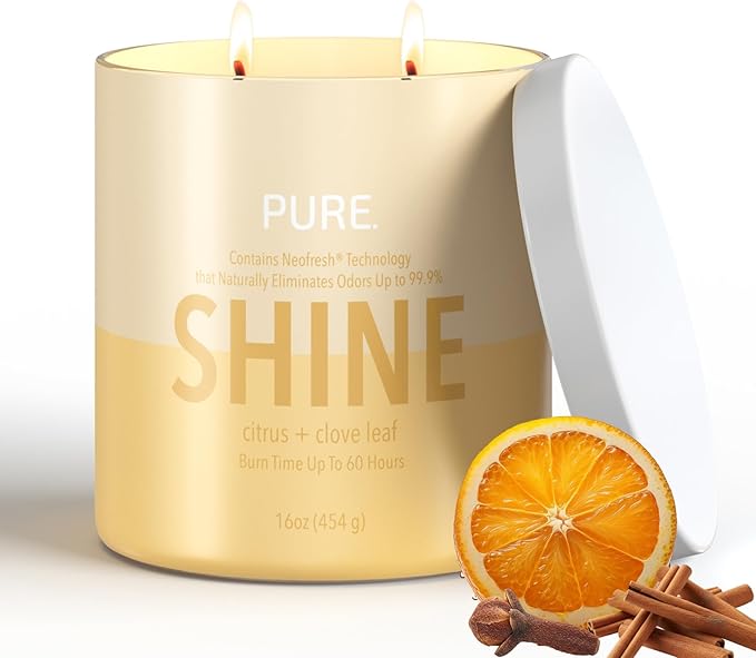 Candle-Lite Pure Citrus & Clove Leaf Odor Eliminating Scented Candles, Neofresh Technology Eliminates 99.9% of Odors, 16 oz 2-Wick Jar, Proudly Poured in The USA, Up to 60 Hours Burn Time