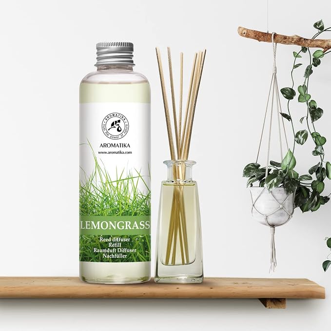 Lemongrass Reed Diffuser Refill, Natural Essential Lemongrass Oil 6.8 Fl Oz - Fresh & Long Lasting Fragrance - Best Reed Diffuser Oil Refill for Aromatherapy - Home - Office - Restaurant