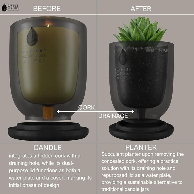 Concrete Cement Candle Planter - Aromatherapy Candles for Home Scented, Soy Candles - Scented Candle & Dual Purpose Jar Candles, Strong Scented Candles - 8 Oz, 50-Hour Burn