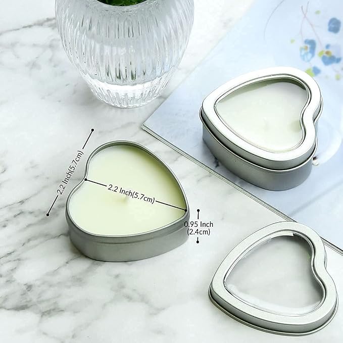 DEYBBY Jasmine Scented Soywax Tealight Candles, White Heart Shaped Aromatherapy Candles Gifts Tins for Women, Mother, Wife, Lover (Pack of 6)