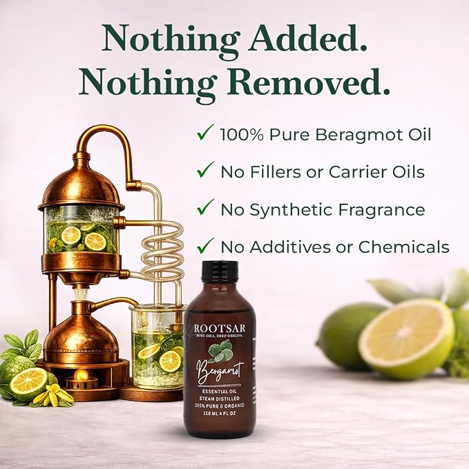 Bergamot Essential Oil – 100% Pure Organic Bergamot Oil, Cold Pressed, 4 FL OZ / 118 ML – Premium Essential Oil for Diffuser, Aromatherapy, Massage, Skin Care, Candle & Soap Making