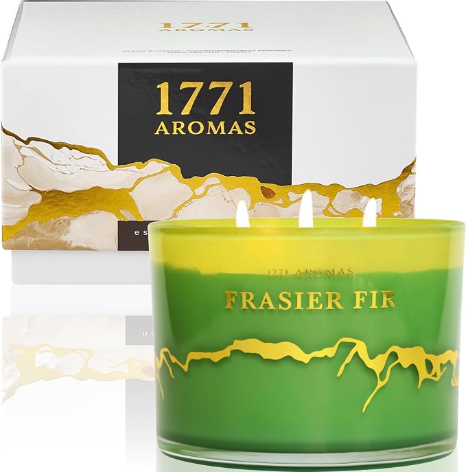 Fraser Fir Scented Candles - 100% Natural Soy Wax - Large 3 Wick Jar Candle - Up to 50 Hours Burning Time - Candles for Home - Gift-Ready Candle for Men & Women - Aromatherapy