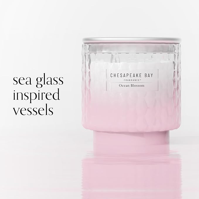 Chesapeake Bay, 11oz Ocean Blossom Scented Candle, Mood Evoking Fragrance, Textured Sea Glass-Inspired Jar, Premium Soy Blend Wax with Essential Oils, Coastal Fragrance for Home Décor or Gifting