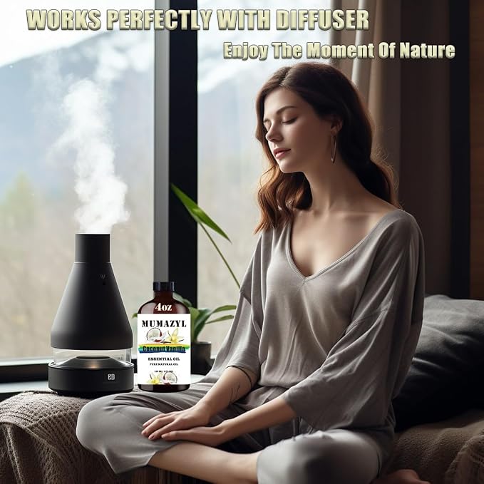 Coconut Vanilla Essential Oil, Coconut Vanilla Oil 4 Fl Oz 120ML for Diffuser Humidifier Yoga Cleaning DIY Candle Soap Making MUMAZYL Essential Oils