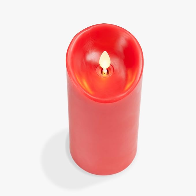 Luminara Flameless LED Battery Operated Flickering Pillar Moving Flame Candles (True Red, 3" x 6.5")
