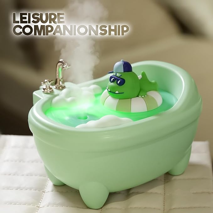 Small Mini Humidifier,Top Fill 340ml Portable Desktop Humidifier Diffuser with Cool Mist,20db Quiet,Easy Clean,7 LED Light, Auto Shut off,for Travel,Plants,Home,Office,Nursery, Women(Green)