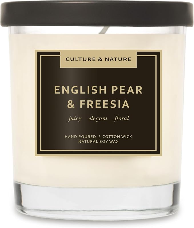 CULTURE & NATURE Natural Soy Wax Candle 7oz English Pear & Freesia Scented