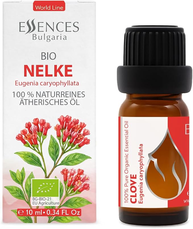 Essences Bulgaria Organic Clove Essential Oil 0.34 Fl Oz | 10ml | Eugenia caryophyllata | 100% Pure and Natural | Undiluted | Therapeutic Grade | Aromatherapy | Cosmetics | Cruelty Free | Non-GMO