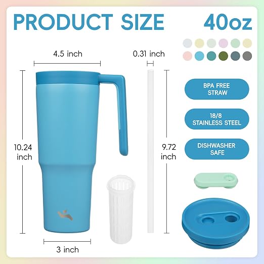 Konokyo 12 Pack 40 Oz Tumblers with Handle and Straw, Bulk Vacuum Insulated Stainless Steel Travel Mugs with Lids for Office, Events and Group Orders Dark Blue