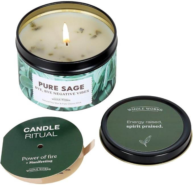 Premium Sage Candle for Cleansing – Natural Soy Wax, Cotton Wick, Paraben and Phthalate Free Scent, Non Toxic, Clean Scented Candles for New Home, Smudging, House Negative Energy Protection, 6oz