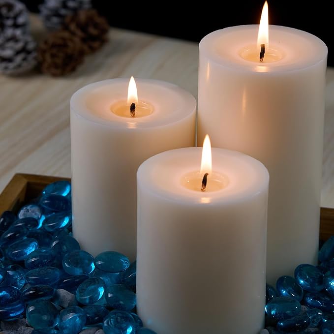 White Unscented Pillar Candles, 2.8x6 inch, 6 Packs, 75 Hours Long Burning Emergency Candles, Dripless and Smokeless White Candle for Church, Dinner Table, Wedding Party