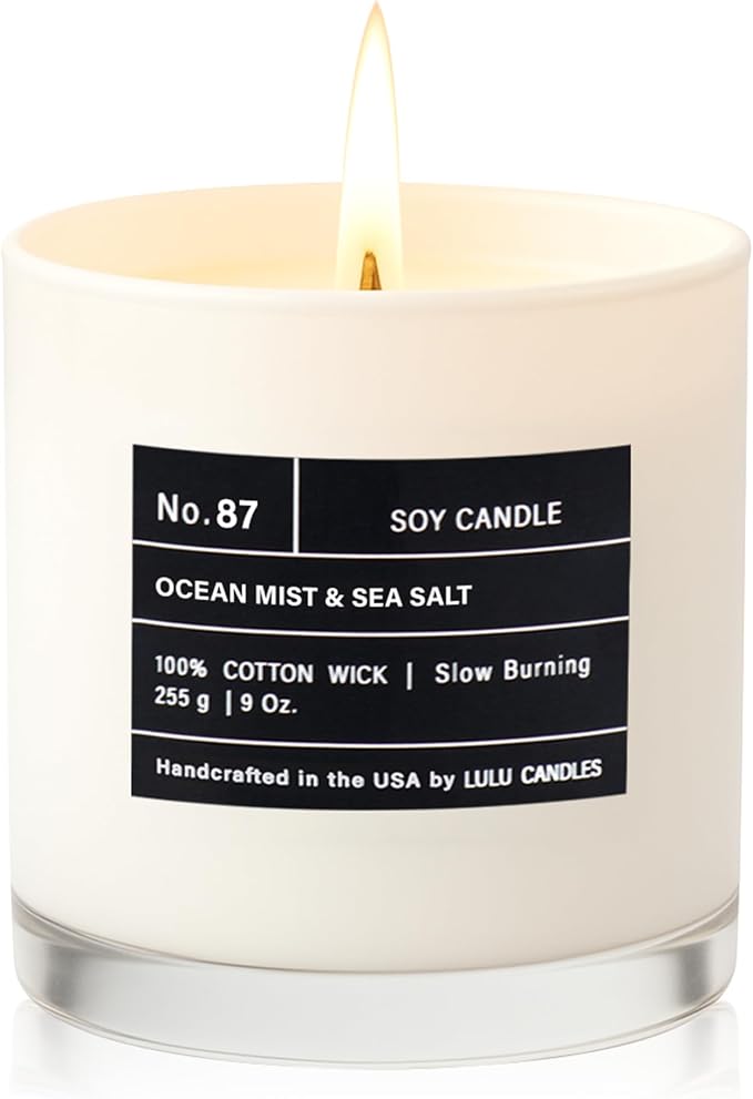 Lulu Candles | Ocean Mist & Sea Salt | Luxury Scented Soy Jar Candle | Hand Poured in The USA | Highly Scented & Long Lasting- 9 Oz.