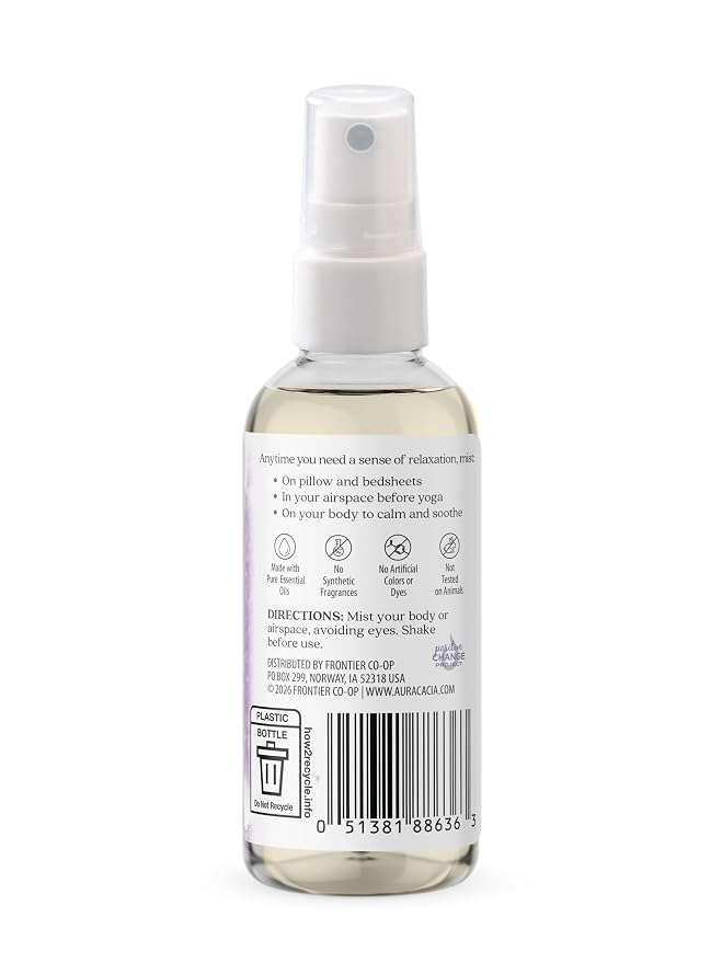 Aura Cacia Relaxing Lavender Aromatherapy Mist, 4-Ounce, Lavender Pure Essential Oils, Sweet & Floral Aroma