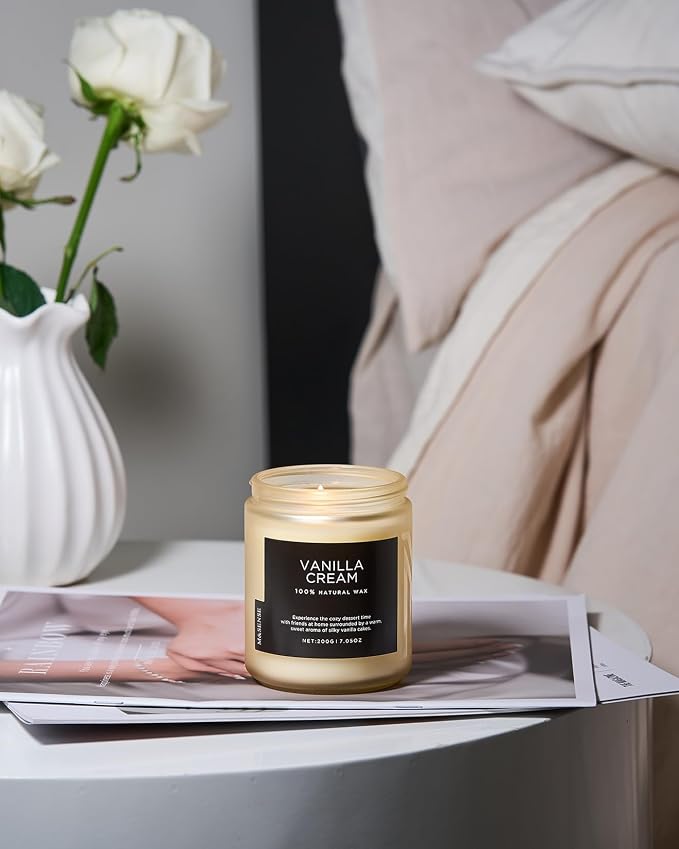 M&SENSE Vanilla Candles for Home, 7.05oz All Natural Organic Soy Wax, 50 Hours Non Toxic Clean Burn, Cute Scented Candle for Stress Relief Relaxing, Aromatherapy Gift for Women Men