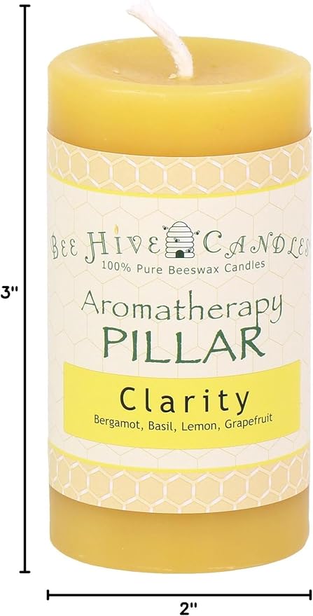 Bee Hive Candles 100% Pure Beeswax Aromatherapy Pillar Candle (2" x 3", Clarity)