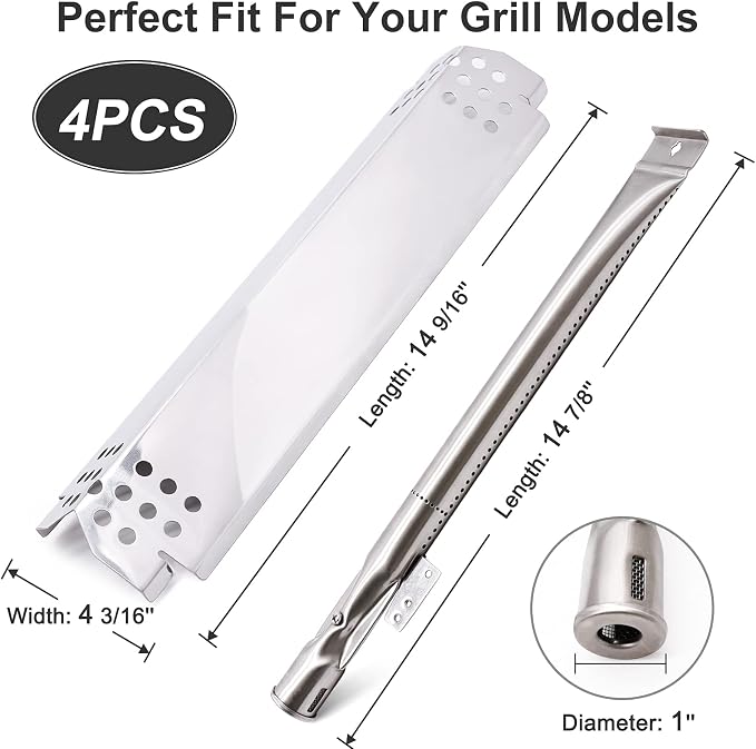Criditpid Grill Replacement Parts for Nexgrill 4 Burner 720-0830H, 720-0783E, 5 Burner 720-0888N, Stainless Steel Grill Heat Shield Plates, Burners and Igniter Kit for Home Depot Nexgrill Parts