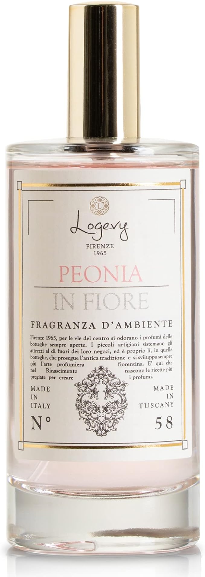 Logevy Firenze 1965 Peonia in Fiore – Peony in Bloom Luxury Home Fragrance Spray from Master Perfumer in Italy with Sweet Floral Notes to Captivate The Senses & Enliven Any Room – 100ml
