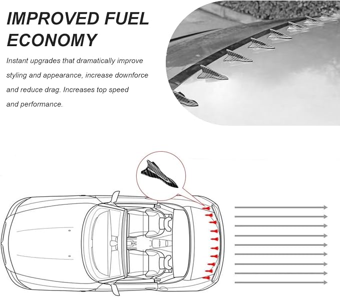 10 PCS Car Diffuser Shark Fin Kit, Self-Adhesive Air Vortex Generator Roof Wing Decoration, Universal Vehicle Diffuser Replacement Compatible with Spoiler Roof Wing (Carbon Fiber)
