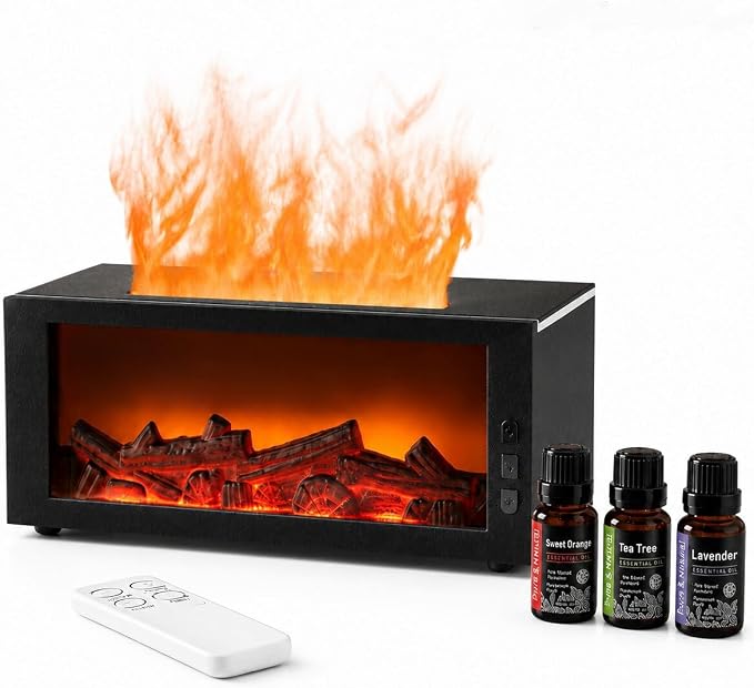 300ML Essential Oil Aroma Diffuser,Flame Air Humidifiers,Colorful Flame Diffusers for Home,Diffuser for Aromatherapy Yoga Room Bedroom, Office, Home with Remote Timer and Auto Off
