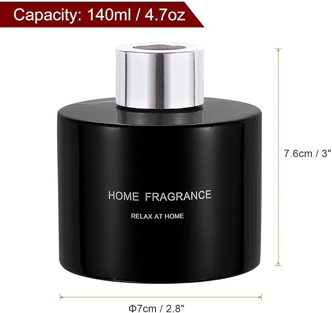 HARFINGTON 2pcs Empty Glass Diffuser Bottle 140ml/4.7oz Refillable Fragrance Accessories Aromatherapy Jar Container for Replacement Reed Diffuser DIY Home Bathroom Black with Silver Tone Cap